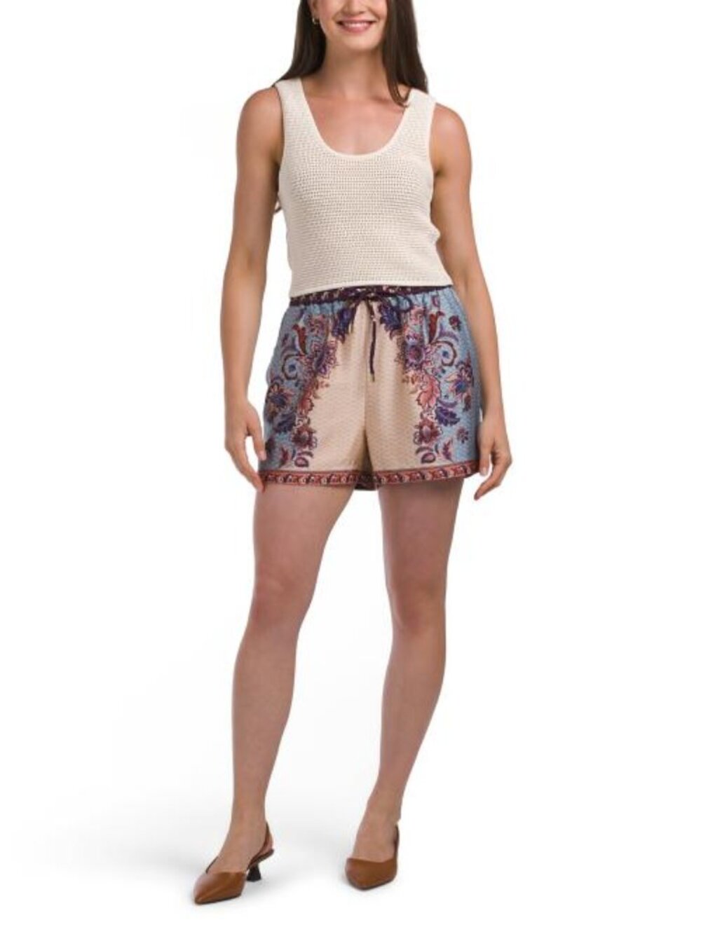 HOUSE OF HARLOW 1960 2pc Sweater Top And Satin Printed Shorts Set
